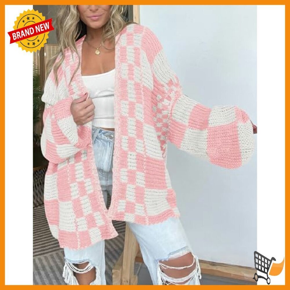 Chunky Knit Open Front Cardigan Sweater Women's Long Sleeve Cozy Fall - Picture 4 of 8